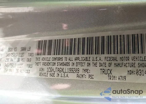 2020 Jeep Gladiator Sport S 4X4 z USA, uszkodzony, nr VIN 1C6HJTAGXLL199209